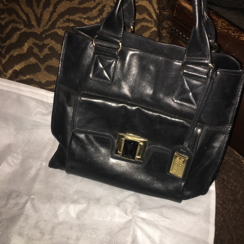 Badgley Mischka black leather handbag